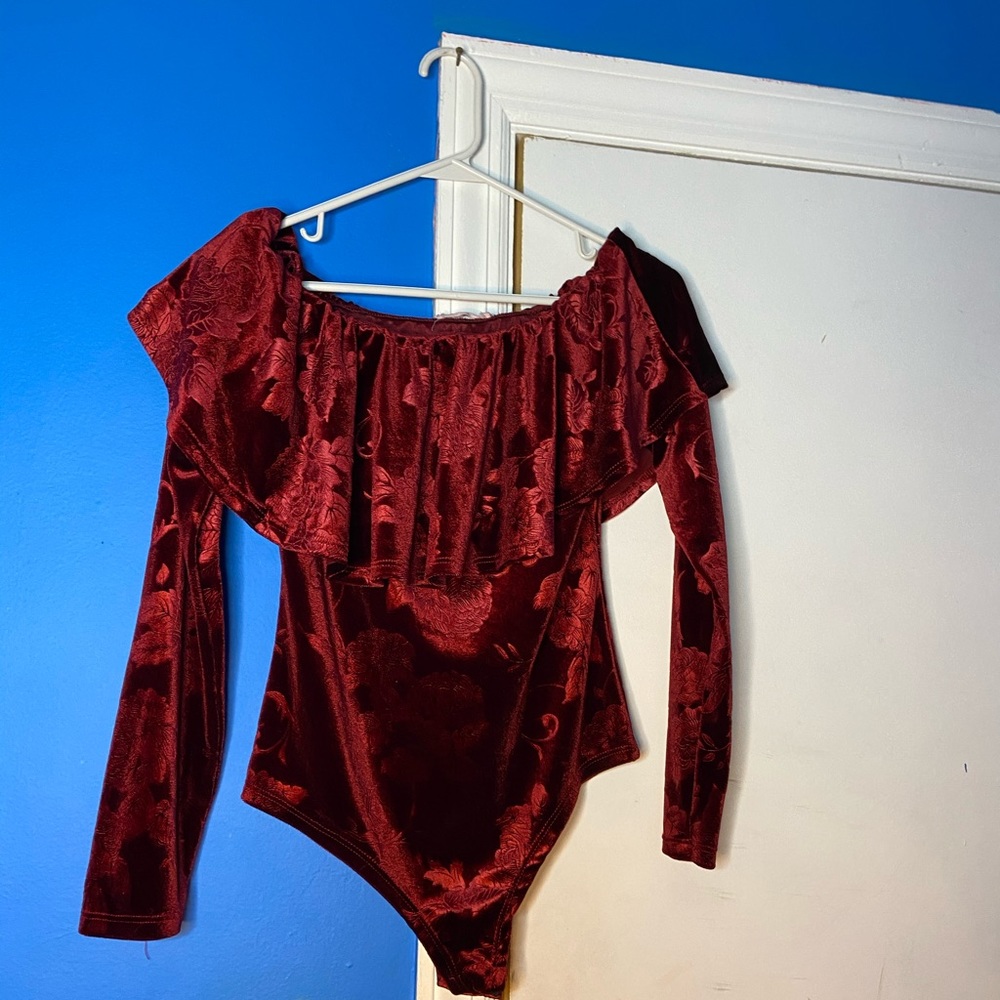 Red floral velvet bodysuit